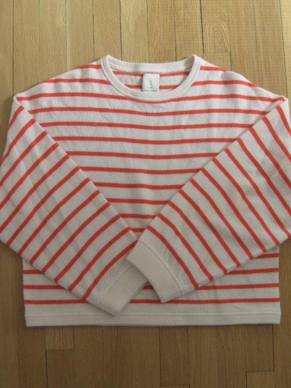 Joie Coral Pink Striped Pullover Sweater Size M 100% Cashmere Crew Neck Boxy - Picture 4 of 12